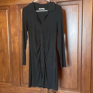 Abercrombie & Fitch Long Sleeve Black V-neck Knit Mini Button Collared Dress M